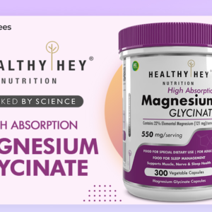 HealthyHey Nutrition Magnesium Glycinate Supplement High Absorption for Sleep, Cramps, & Nerves Health -120 Vegetable Capsules