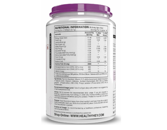 HealthyHey Nutrition Fish Oil Capsules Omega 3 60 Softgel For Women and Men | Triple Strength Fish Oil | Burpless, EPA 600 - DHA 400 Supplement - Image 4